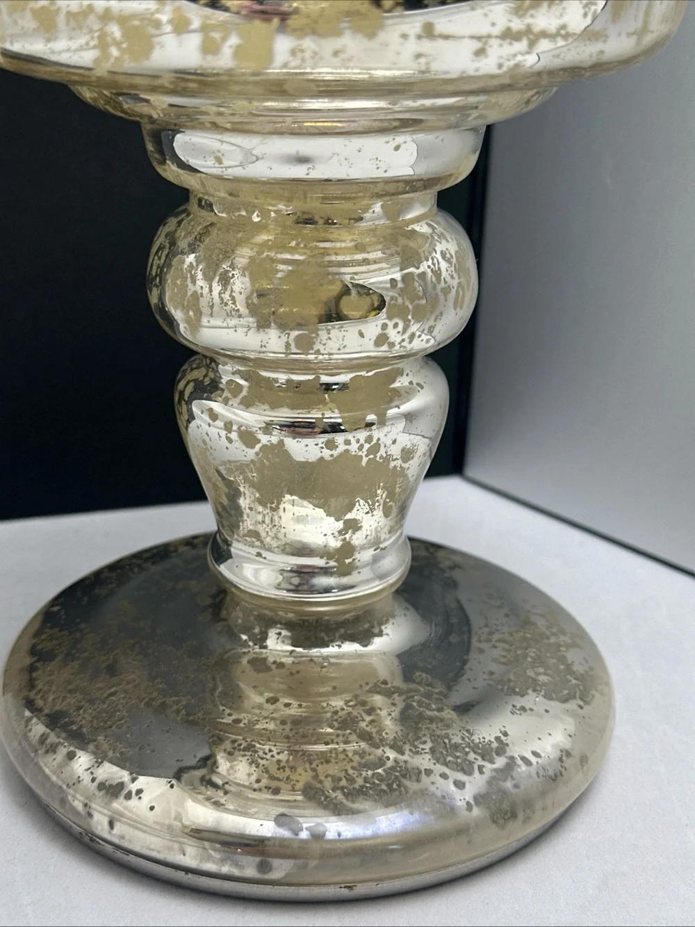 Pottery Barn Antiqued Silver Glass Candle Stands - Pair